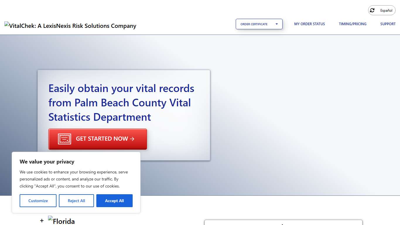Palm Beach County Vital Statistics Department (FL) Order Certificates - VitalChek