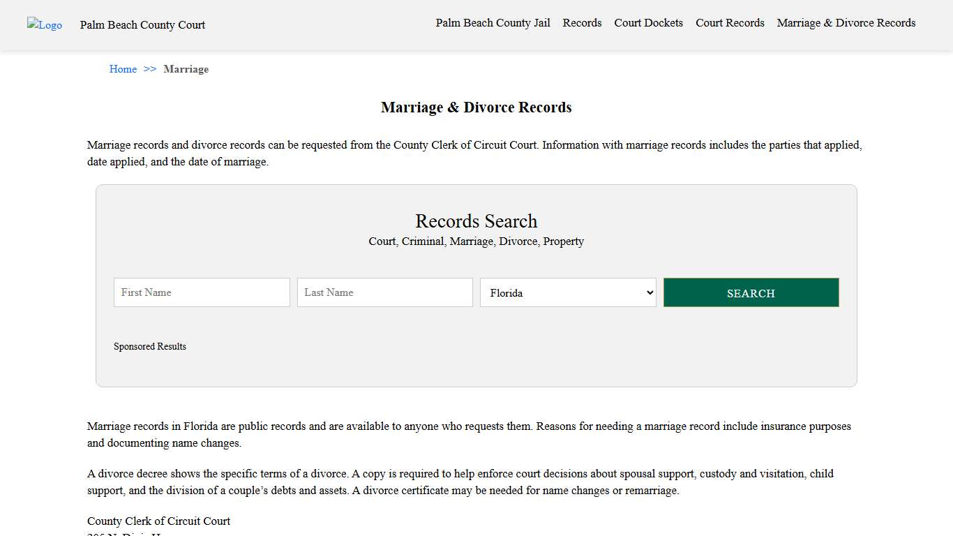 Marriage & Divorce Records Palm Beach County Court